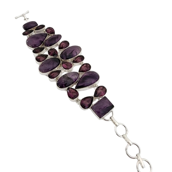 Silver amethyst gemstone bracelet chunky statement bracelet plus glass stones - Picture 2 of 15